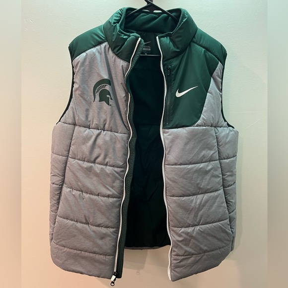 Nike Michigan State Spartans MSU Puffer Vest Gray Green Men's Size L - Picture 2 of 10